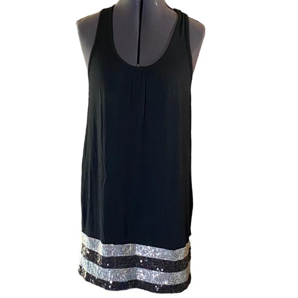 Preppy XXI Womens M Black Viscose Sequined Silver/Black Trim Bottom Sheath Dress - Picture 1 of 12